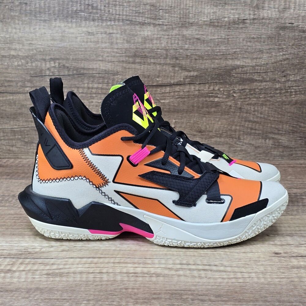 Nike Air Jordan Why Not Zer0.4 Men's Size 9.5 Pale Ivory Black Orange Shoes NEW